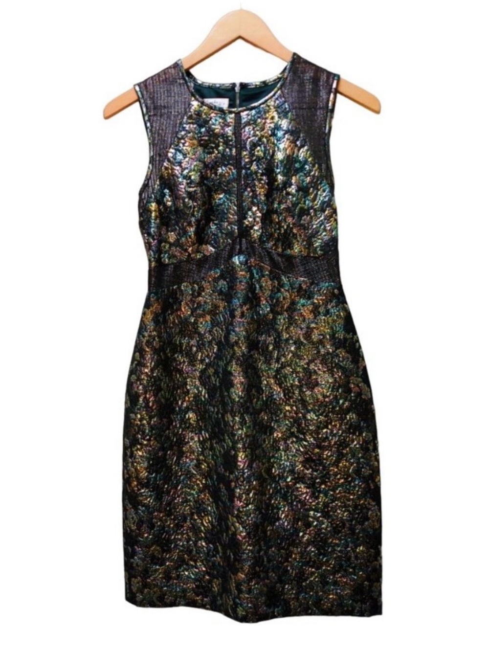 Phoebe Couture Kay Unger Women's Metallic Jaquard Sheath Midi Dress Size 2